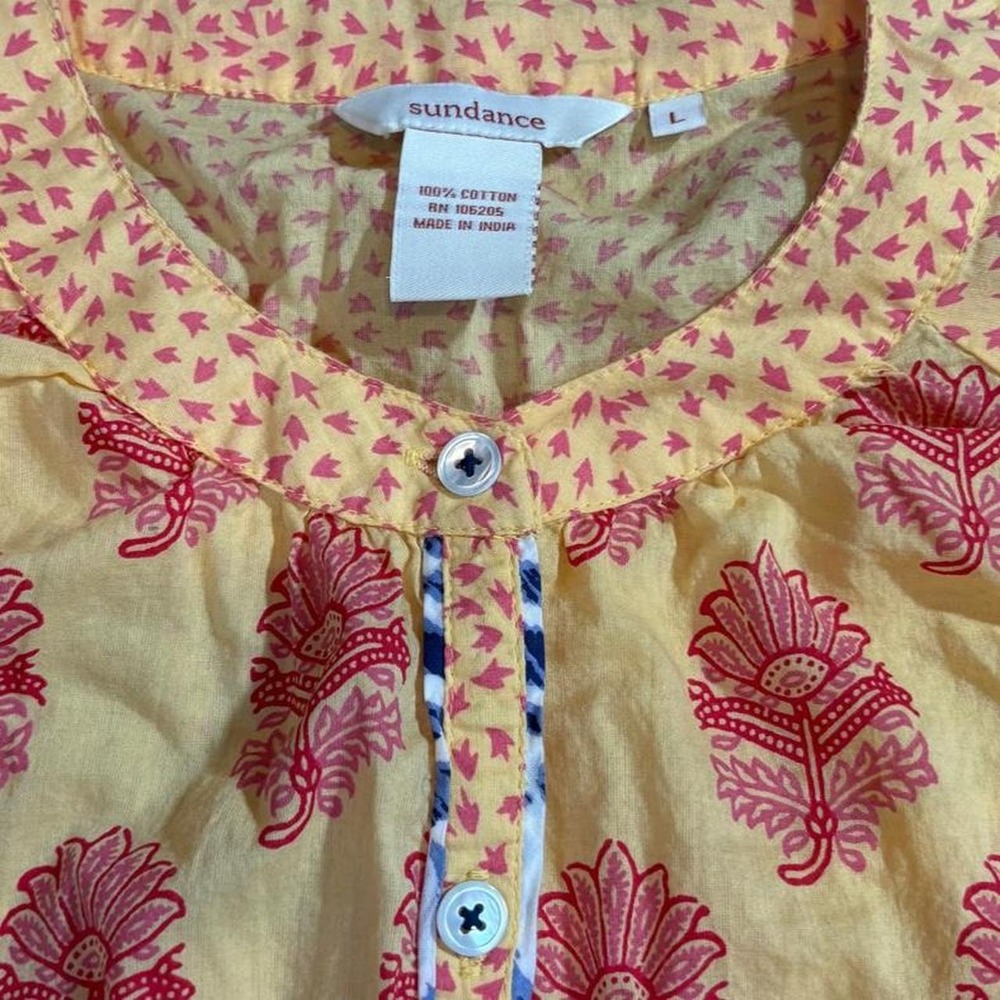 Sundance Women Cotton Lightweight Yellow Blouse Floral Contrasting Pattern Large - Picture 3 of 8